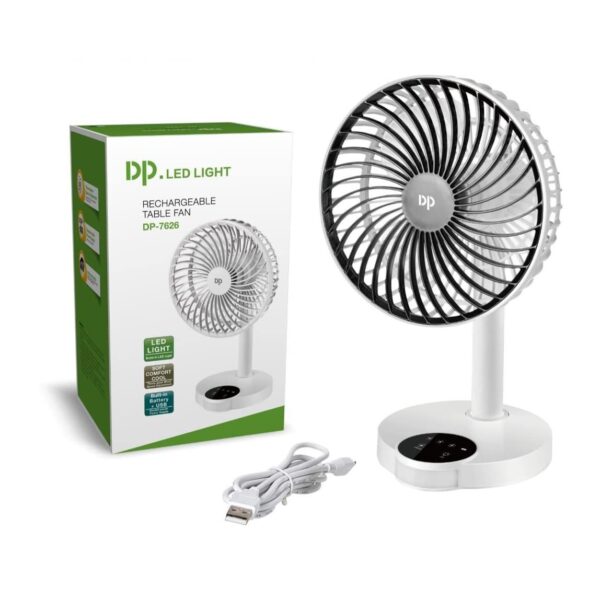 DP 7626 (RECHARGEABLE TABLE FAN) 4000mAh, With LED Night Light